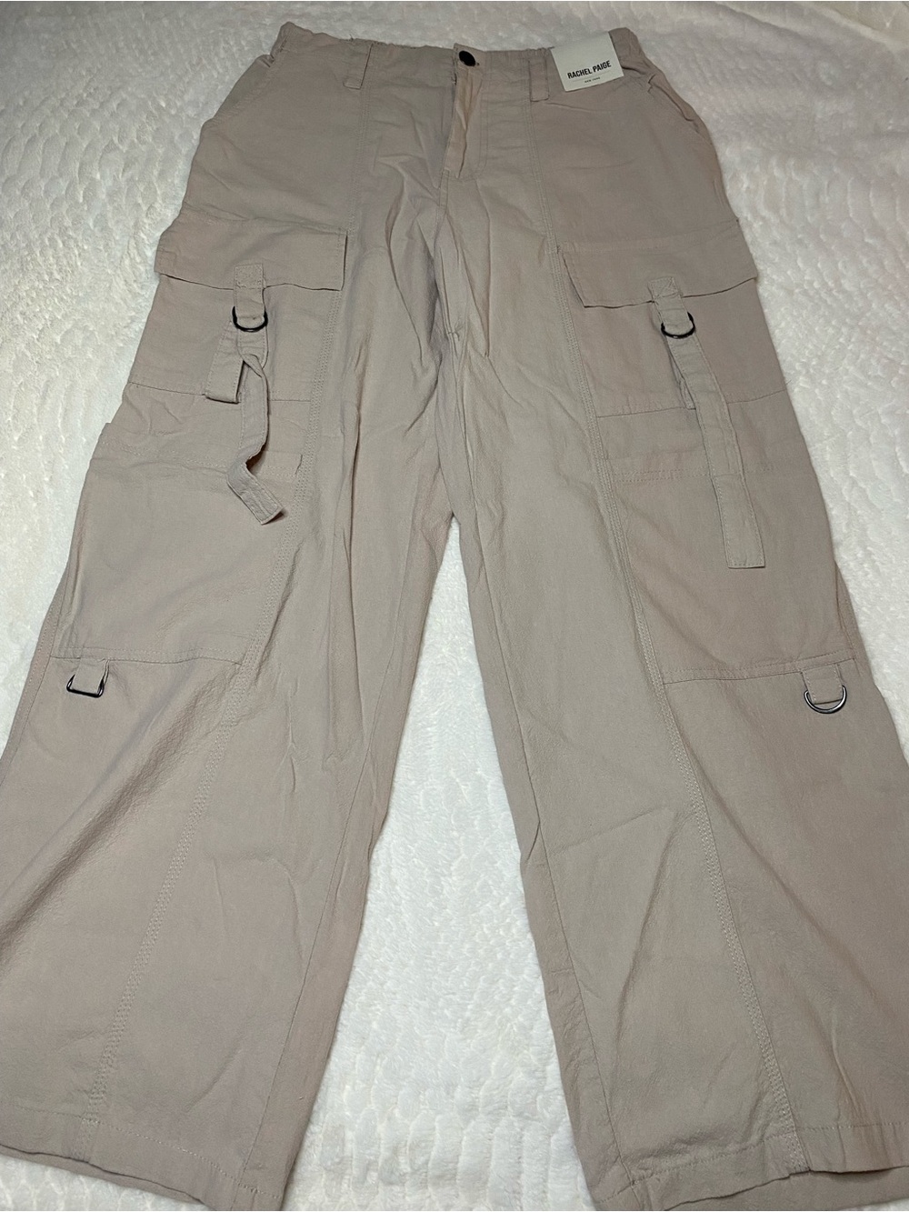 Rachel Paige Women’s M Beige Wide-Leg Cargo Pants Utility Y2K NWT